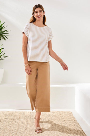 Cuffed Sleeve Top with Inserts - Beach