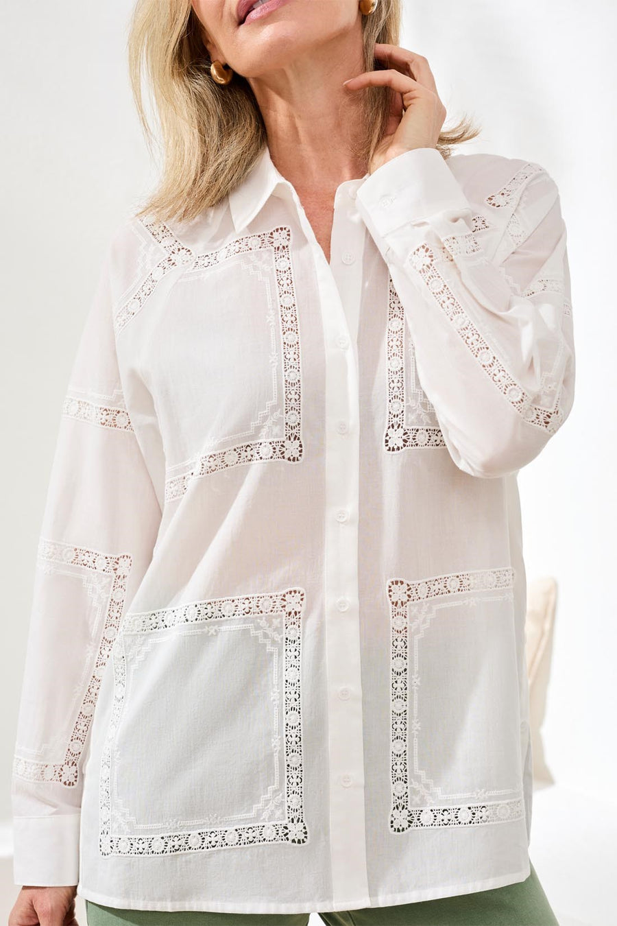 Embroidered Cotton Voile Button Blouse
