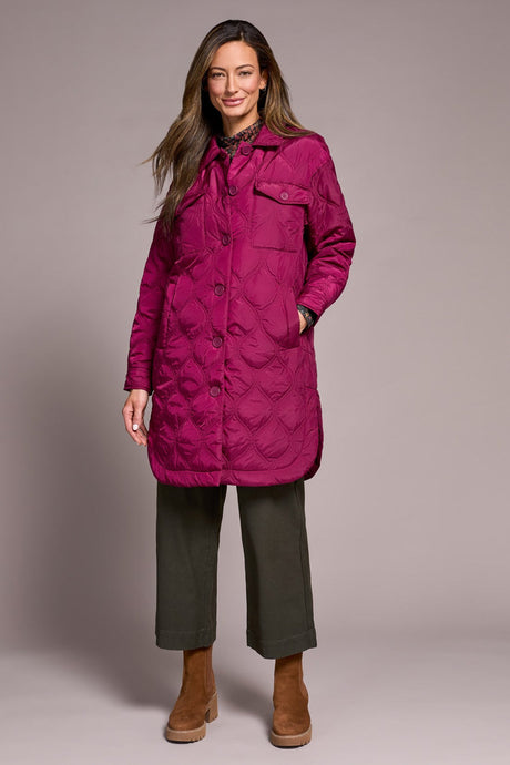 LONG BUTTON FRT QUILTED JACKET