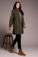 LONG BUTTON FRT QUILTED JACKET