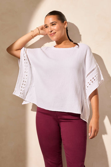 Kaftan Blouse with Trim - White