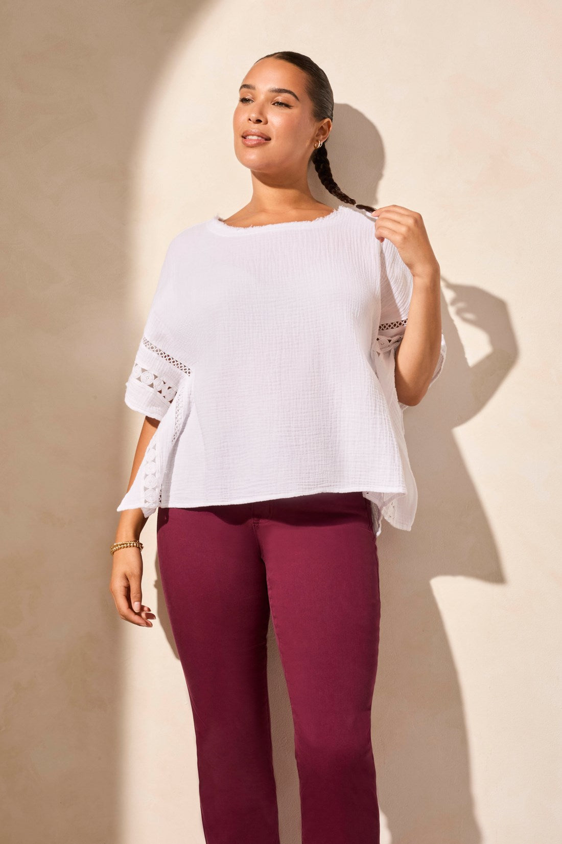 Kaftan Blouse with Trim - White