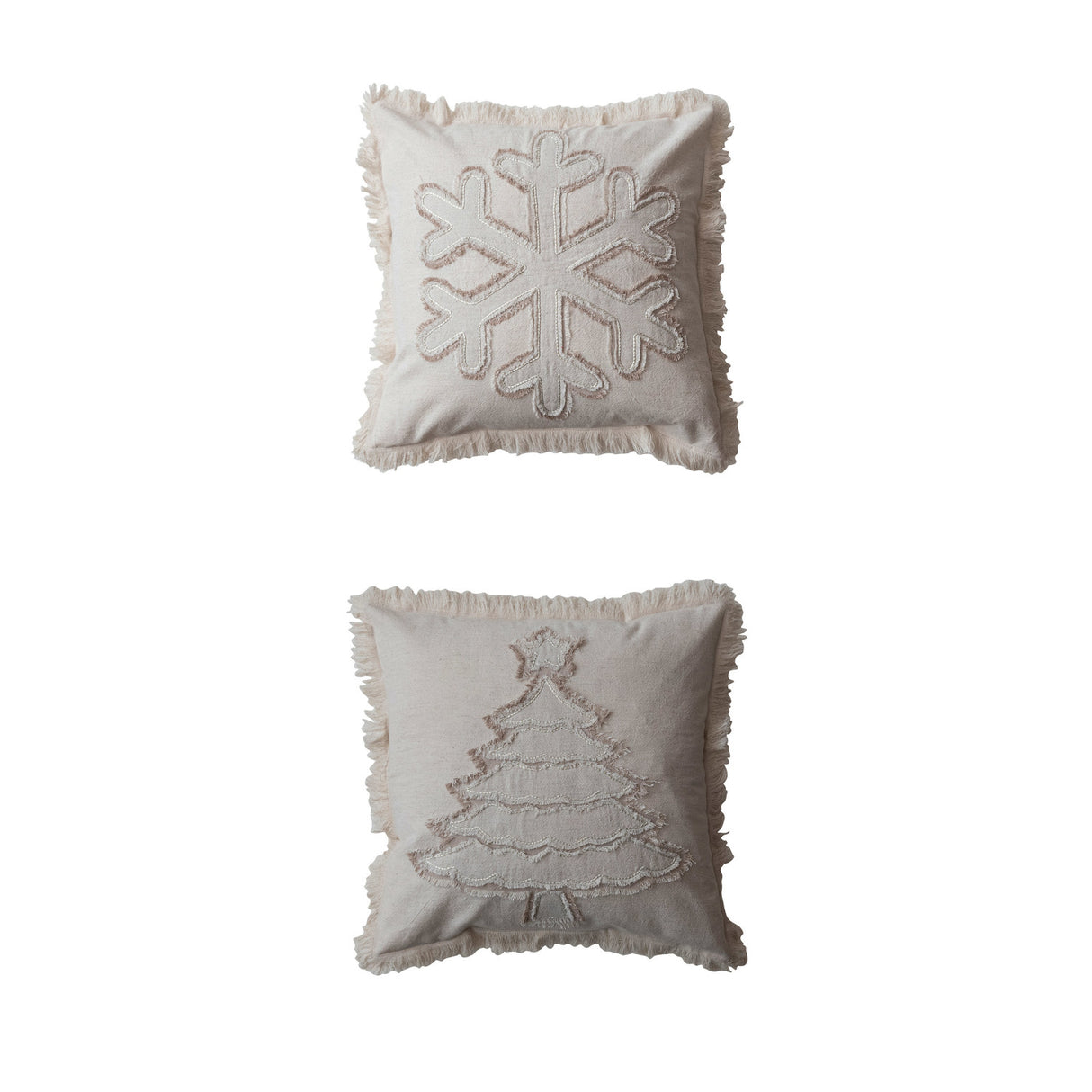 18" Square Woven Cotton Linen Pillow w Fringe -2 Styles