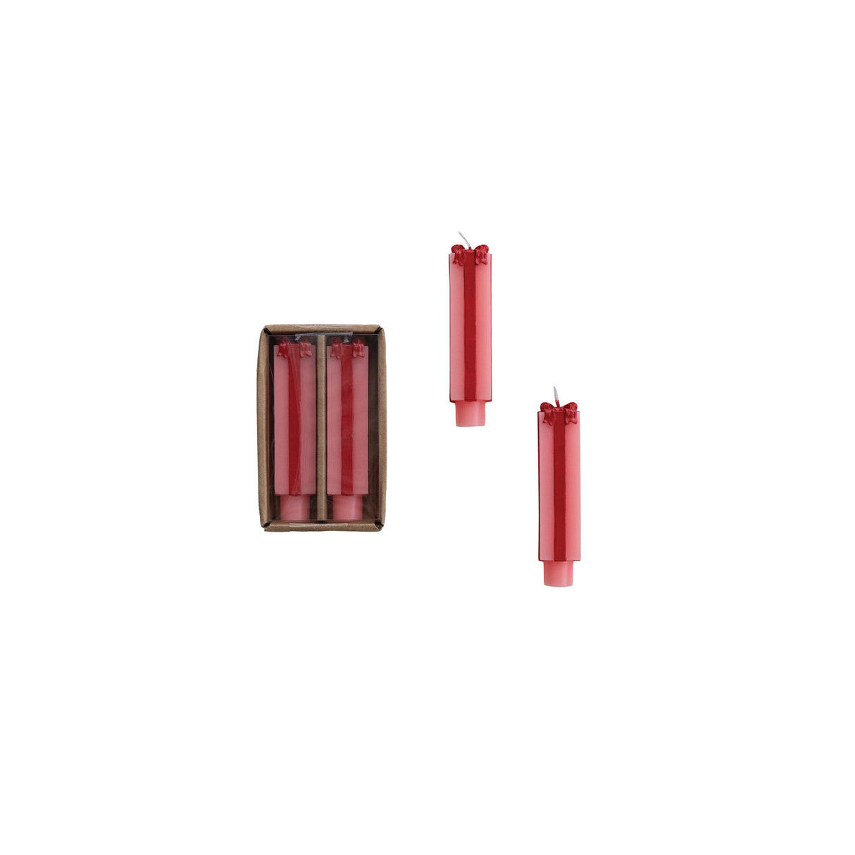 Unscented Package Shaped Taper Candles in Box Pink-Red -Set of 2