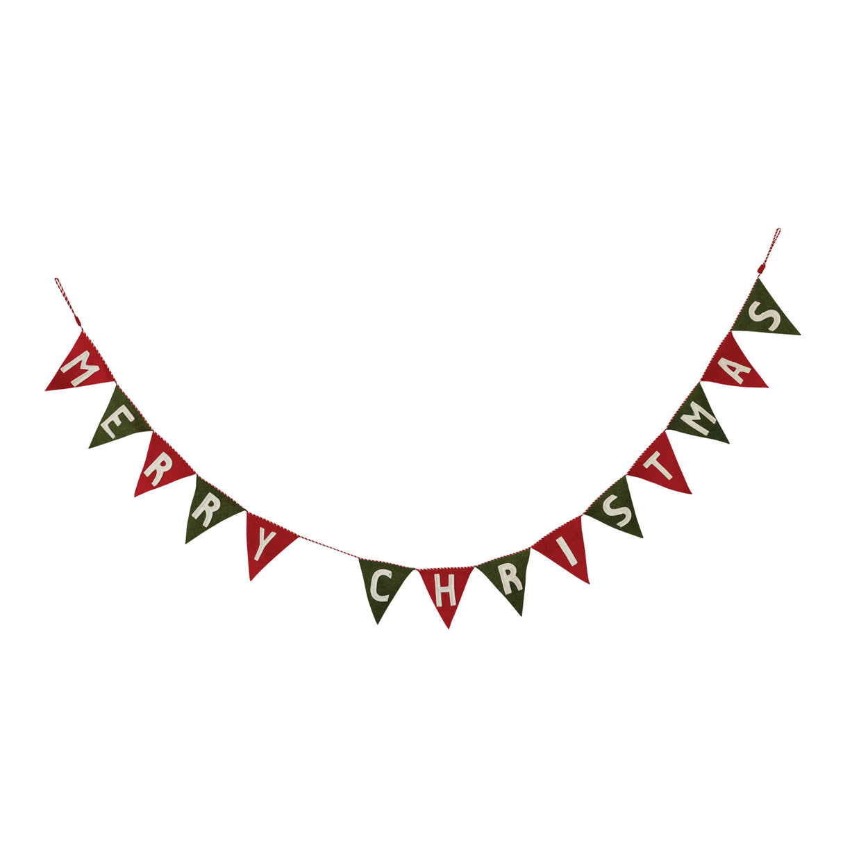 Handmade Wool Felt Pennant Banner "Merry Christmas" with Striped Cord