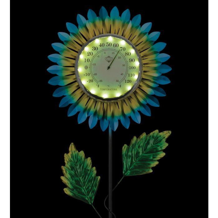 Thermometer Solar Stake - Blue Daisy - 0025