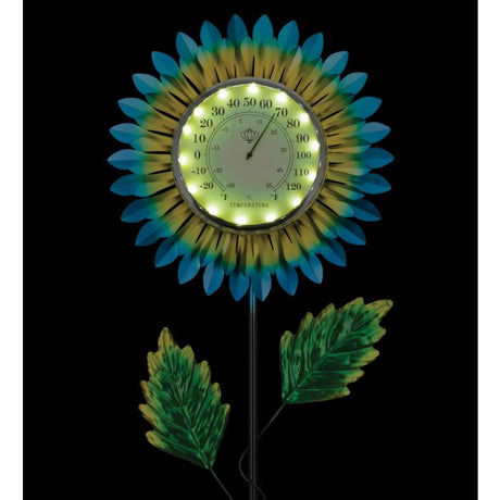 Thermometer Solar Stake - Blue Daisy - 0025