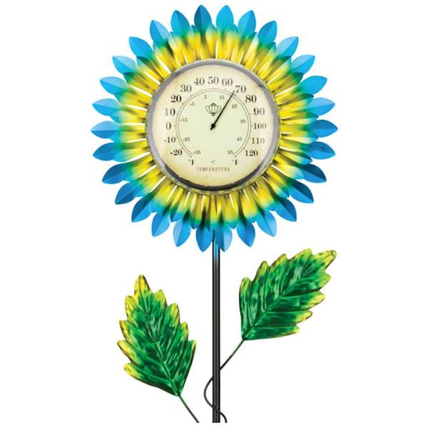 Thermometer Solar Stake - Blue Daisy - 0025