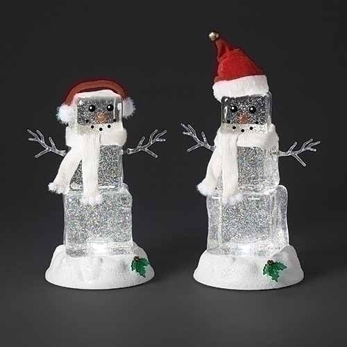 Festive White Ice Cube Snowman 8.5 inch Acrylic Decorative Tabletop Figurine