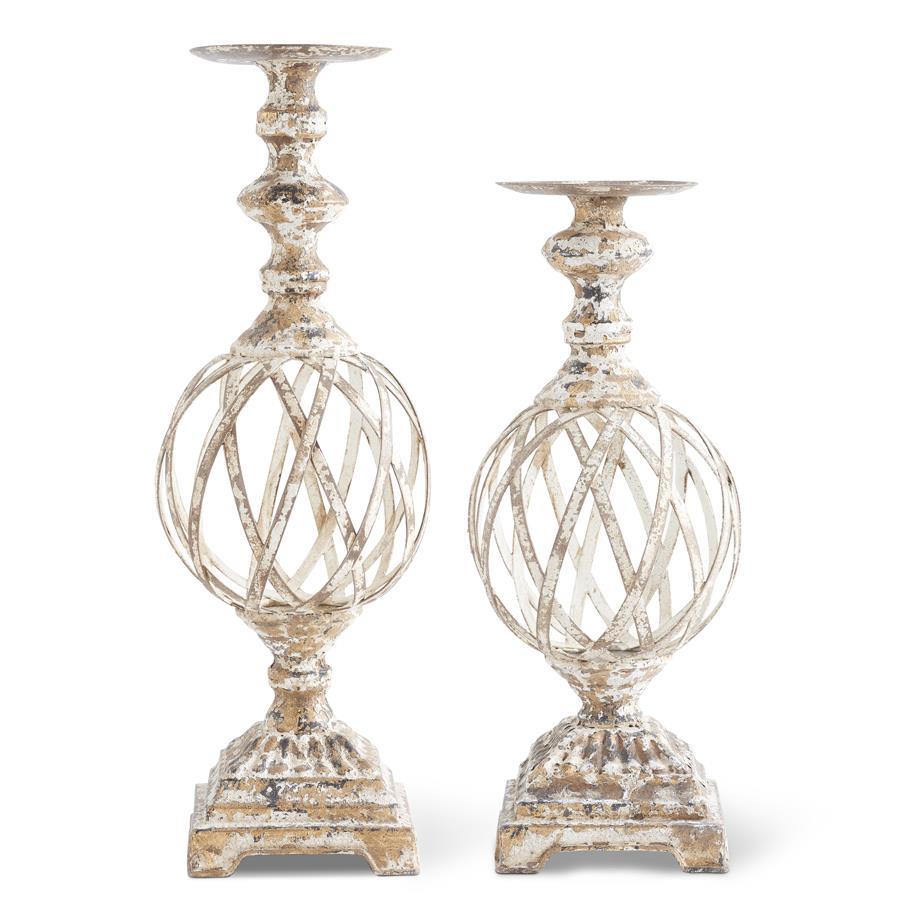 White + Gold Washed Metal Candleholders