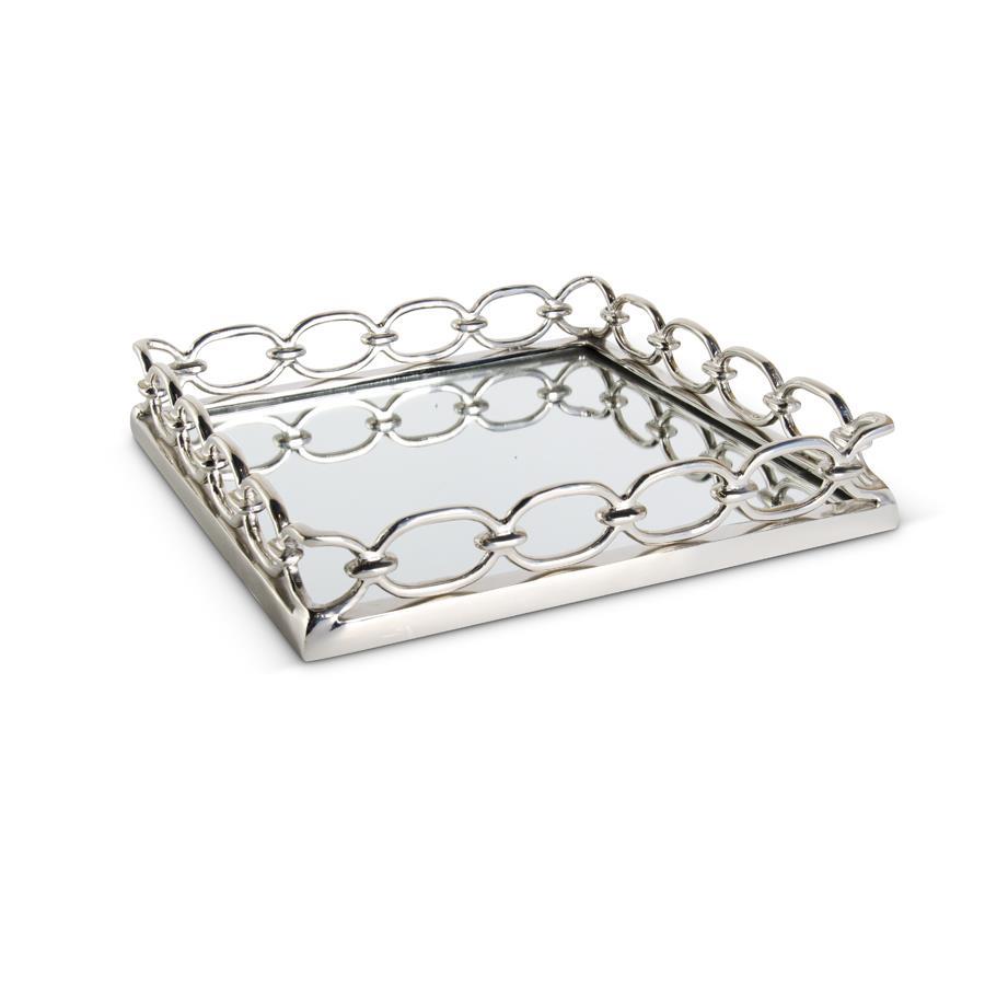 18.5 Inch Silver Link Edge Mirrored Tray