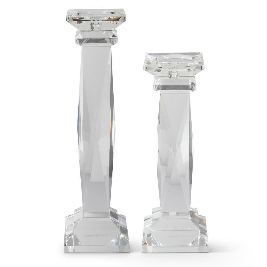 Glass Beveled Tapered Pillar Candleholders