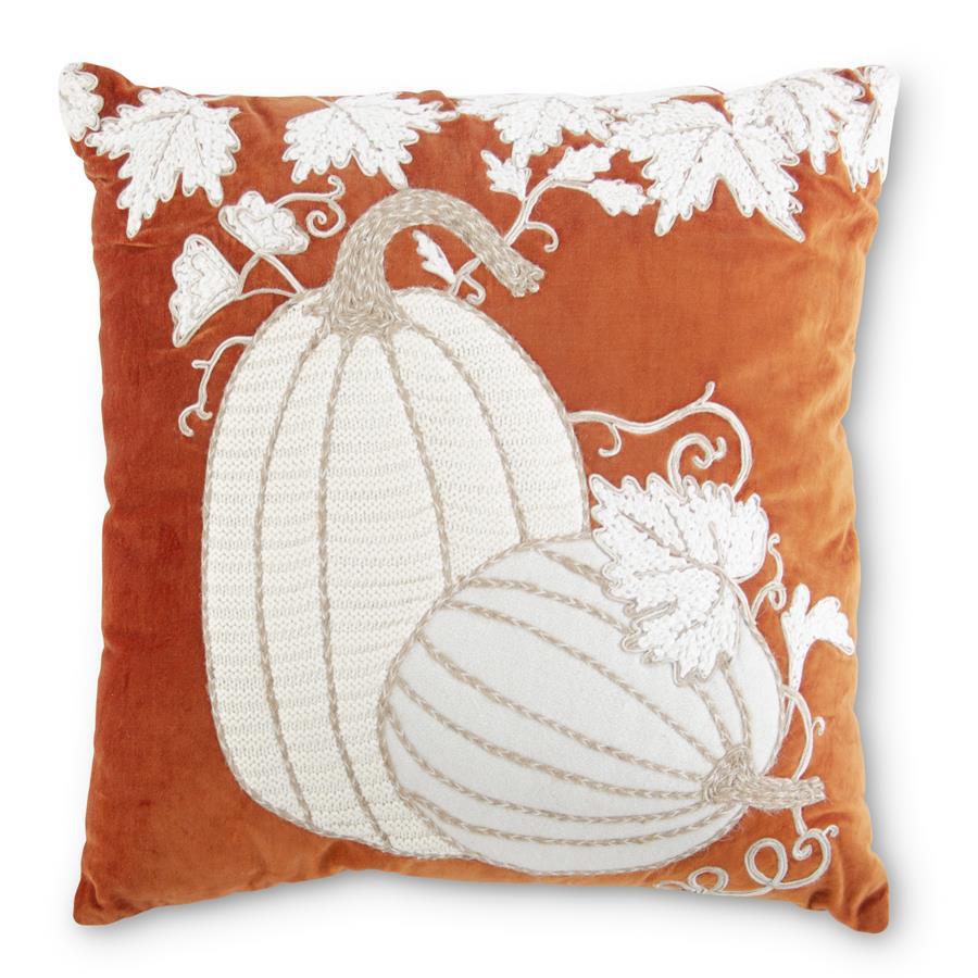 17" Square Orange Velvet Pumpkin Pillow