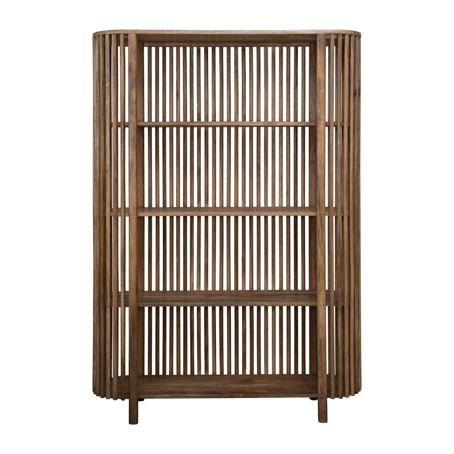 Mango Wood Slatted Bookcase W/ 4 Shelves