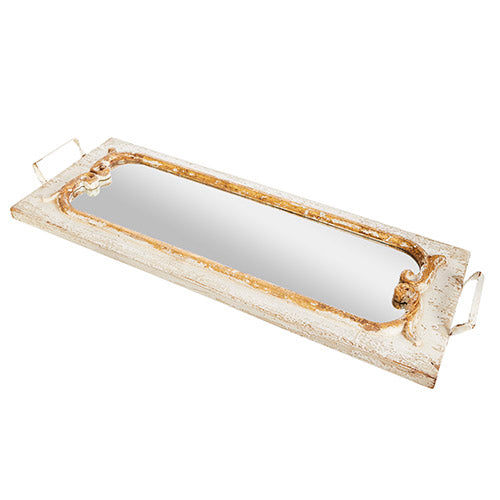 38" Cream Mirrored Tray