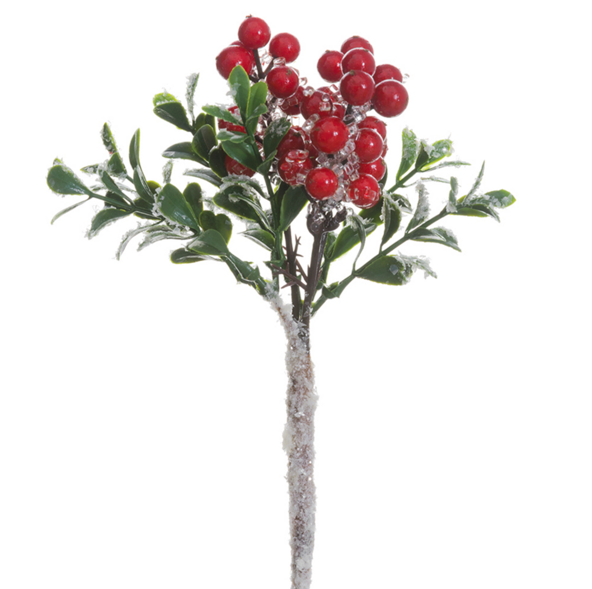 8"Iced Red Berry Boxwood Pick