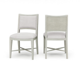Fitzrovia Dining Chair with off-white upholstered seat and white rattan backrest in a light wood frame