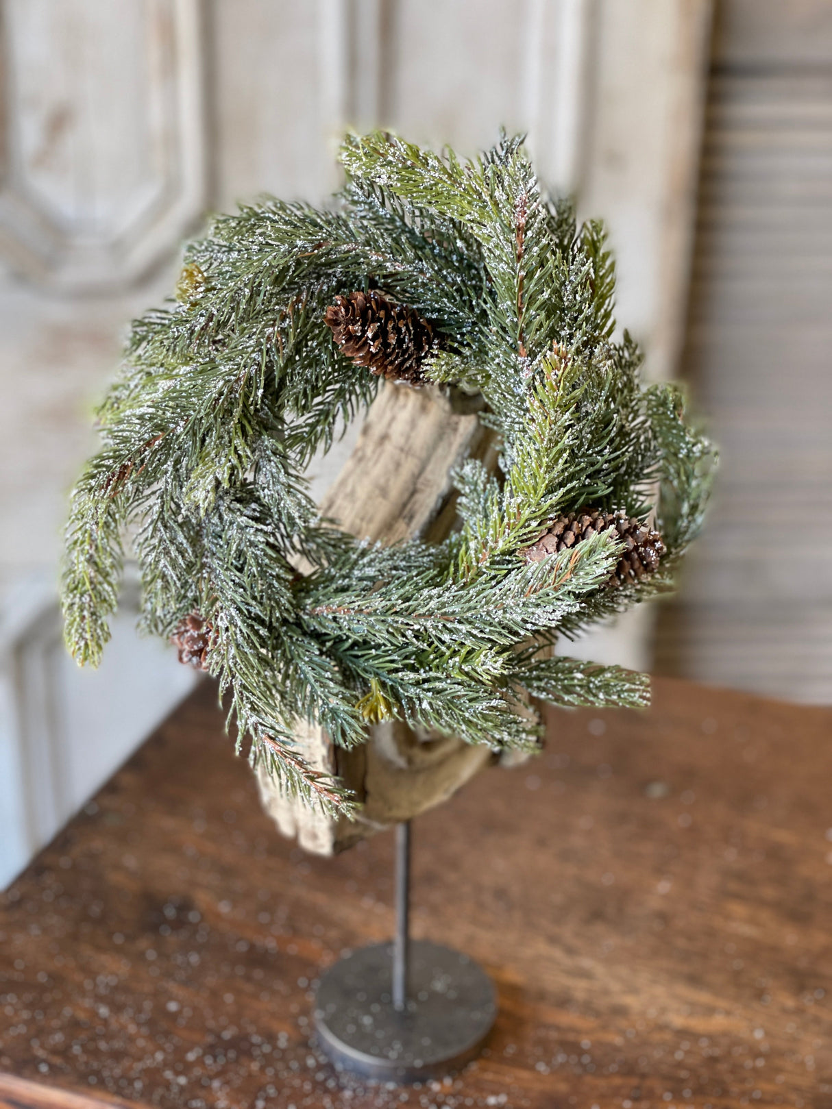 4.5" Frosted White Spruce Candle Ring